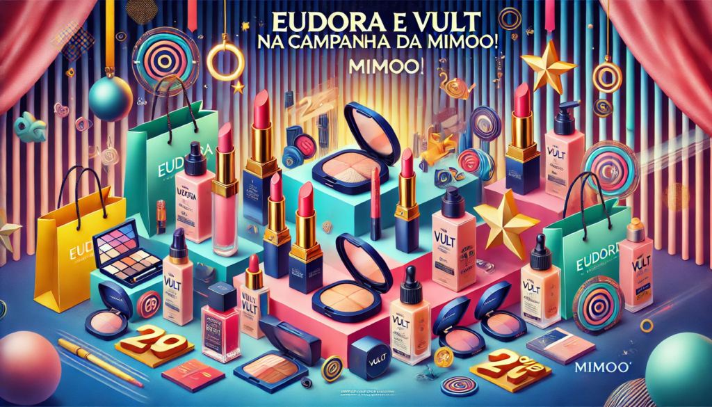 Brindes de beleza da Eudora e Vult disponíveis na Mimoo, incluindo Booster, Hidrogel e Base Líquida