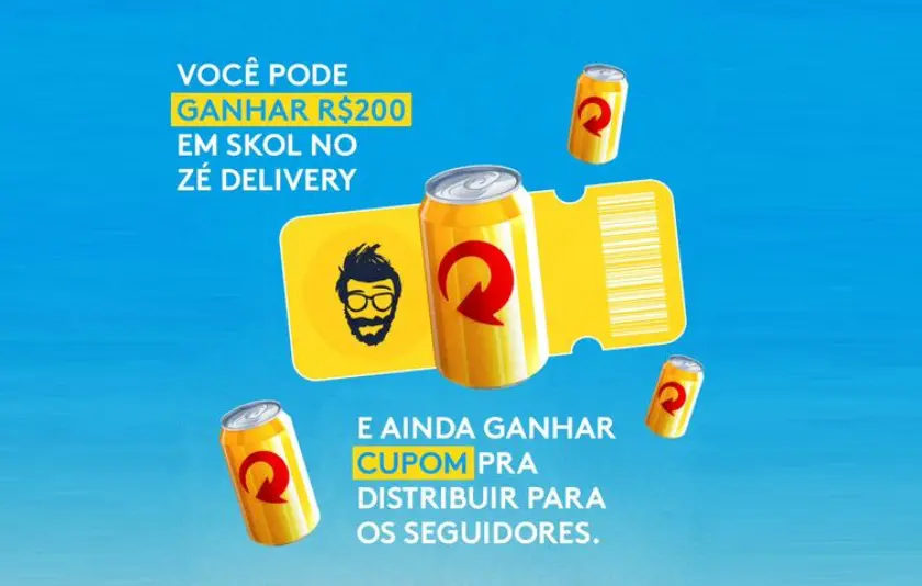 Lata de cerveja Skol com a hashtag Quero Publi, parte da campanha do Instagram da Skol.