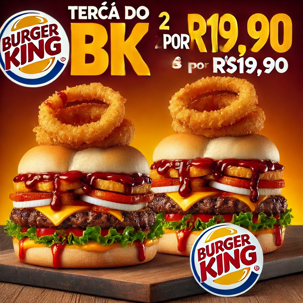 Veja como receber amostra grátis com a Terça do BK! Ganhe sanduíches em dobro a partir de R$19,90 e aproveite combos da linha Rodeio com muito sabor.